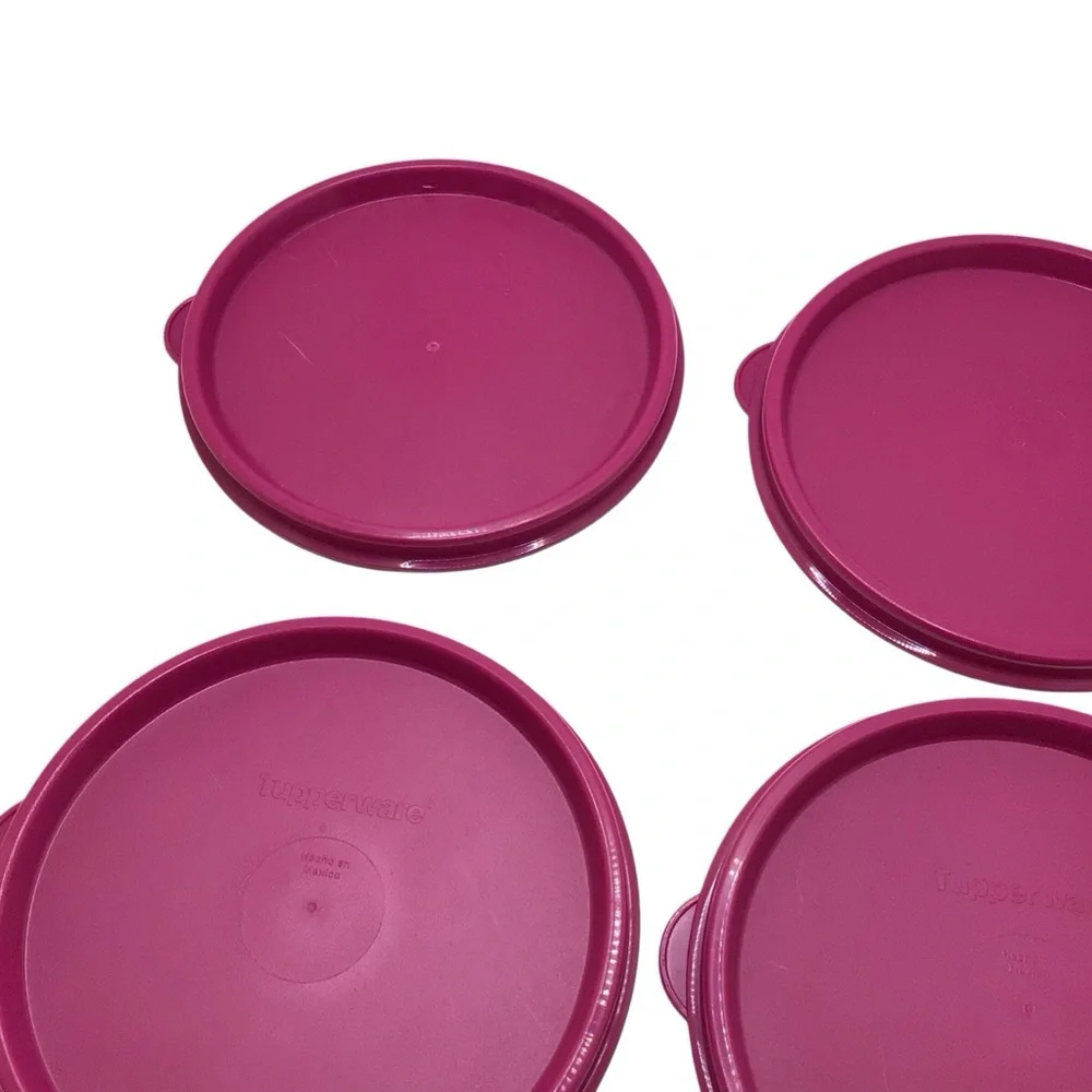 Tupperware #148 Refrigerator Bowls Set 4 Magenta Lids 14oz Stacking Containers